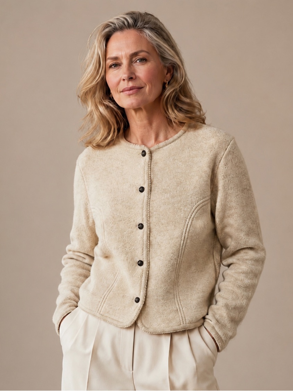 VTG Carroll Reed Cream Wool Cardigan Sweater size 10